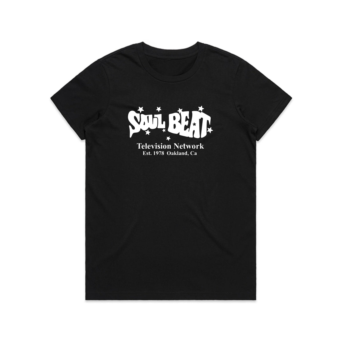 Soul Beat Est 1978 T-Shirt - Ladies Crew Neck Black w/White